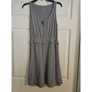 Tommy Hilfiger Dress Womens M Medium Navy Blue Striped Sleeveless Ruffle Casual